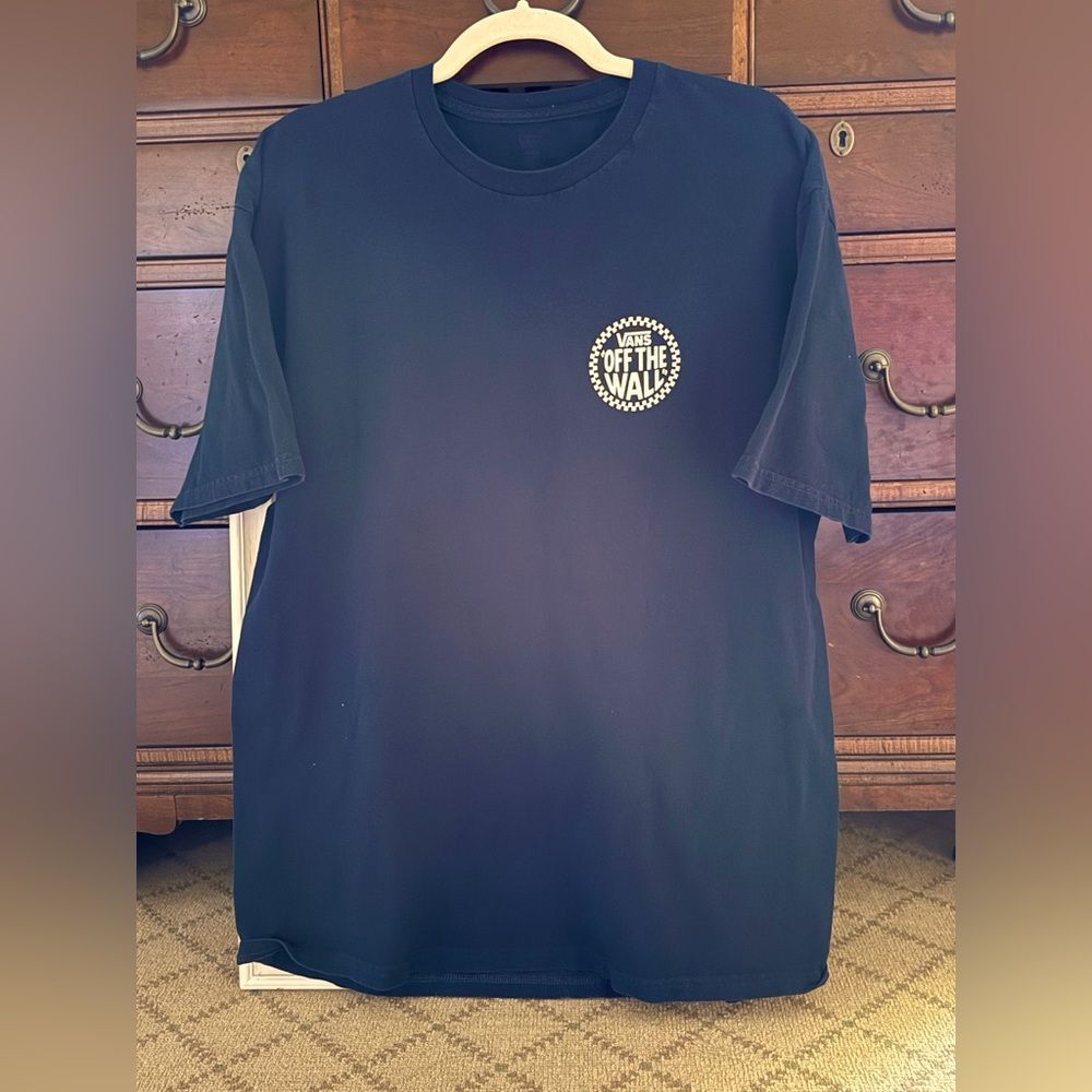 Vans "Off the Wall" Navy short sleeved T-shirt with checkerboard detail XL